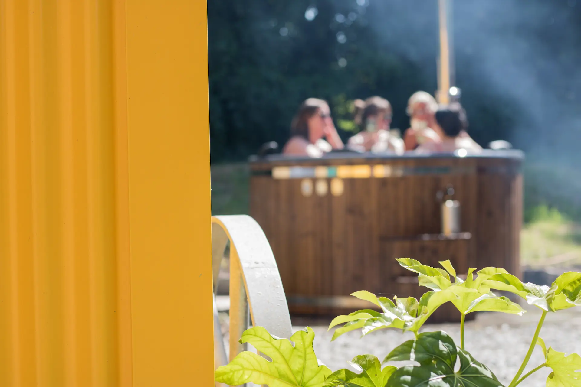 Women in the background in a hot tub