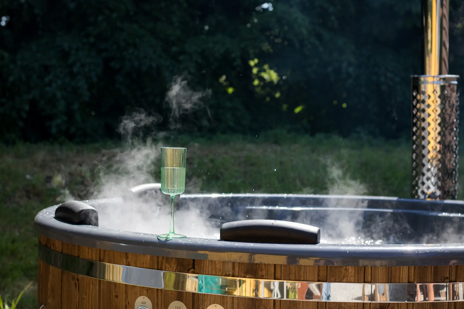 Hot tub with steam rising from it
