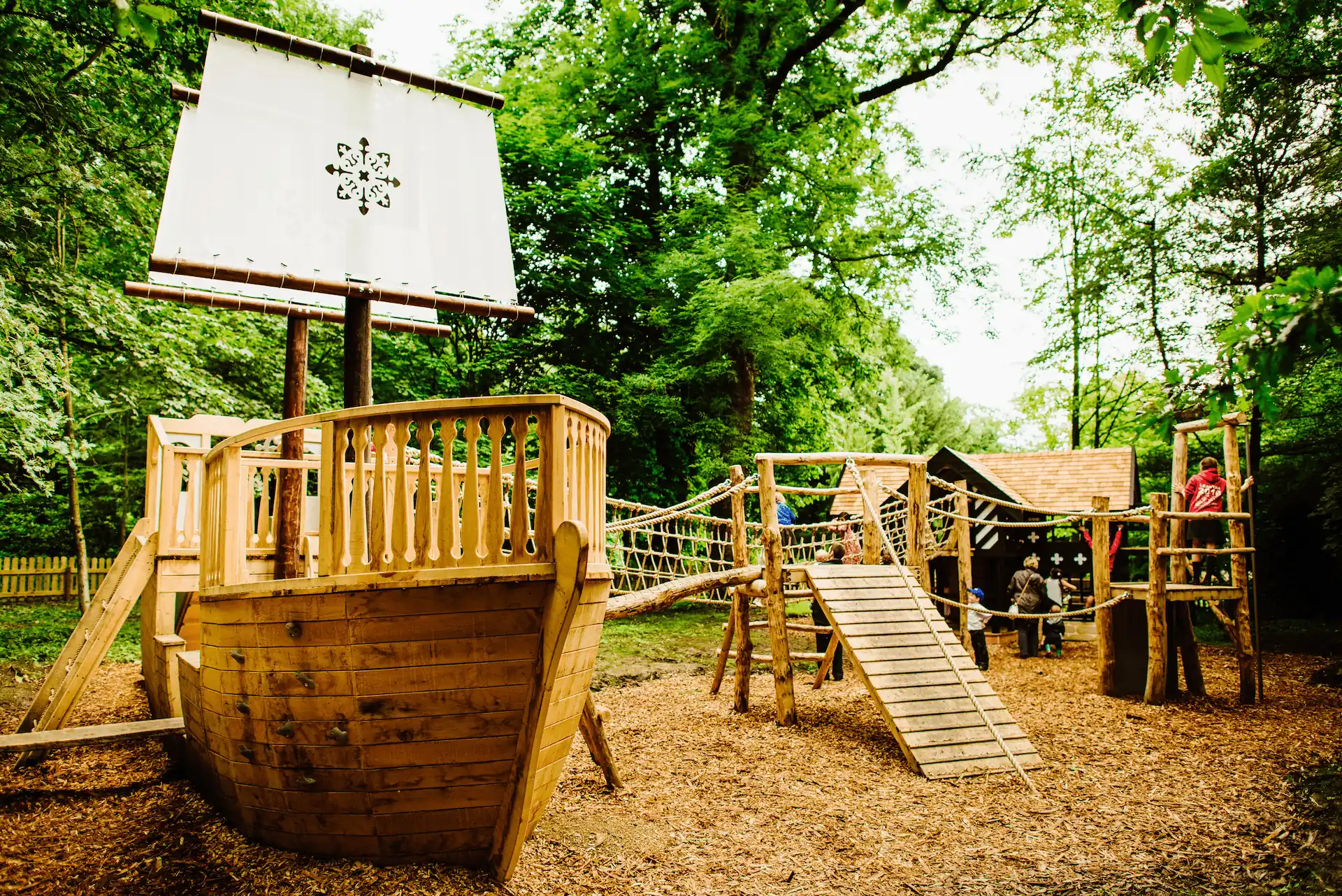 Children's playground with wooden boats to play on